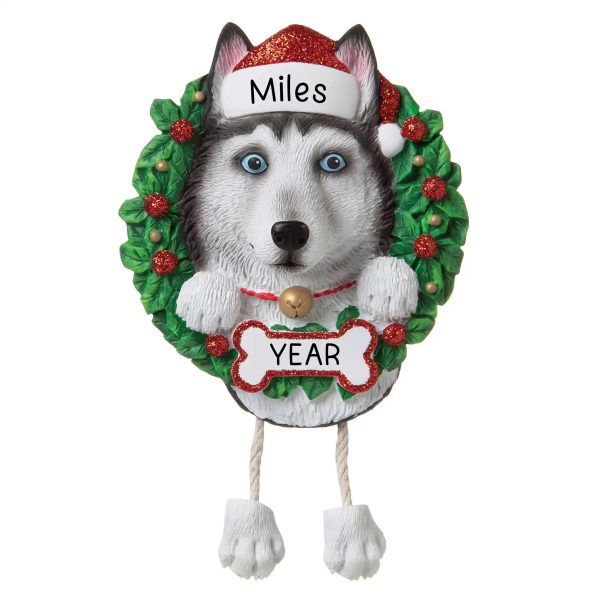 Siberian Husky Wreath Christmas Ornament Supply