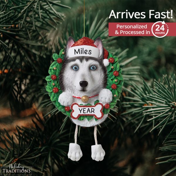 Siberian Husky Wreath Christmas Ornament Supply