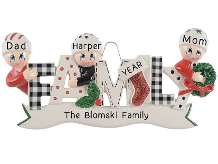 Plaid Family of 3 Christmas Ornament For Cheap