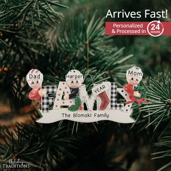 Plaid Family of 3 Christmas Ornament For Cheap