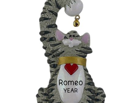 Gray Tabby Cat With Bell Christmas Ornament Supply