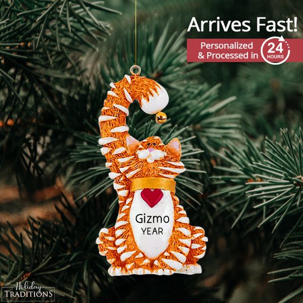 Orange Tabby Cat With Bell Christmas Ornament Hot on Sale