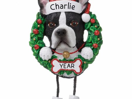 Boston Terrier Wreath Christmas Ornament on Sale