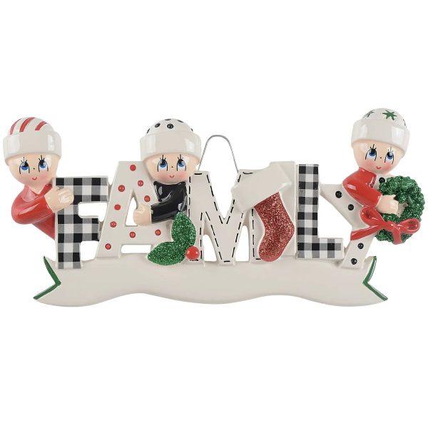 Plaid Family of 3 Christmas Ornament For Cheap