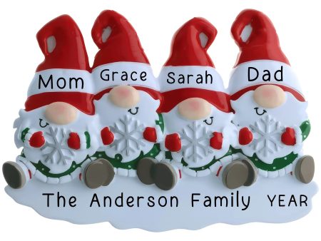 Gnome Family of 4 Christmas Ornament - Snowflake Online now