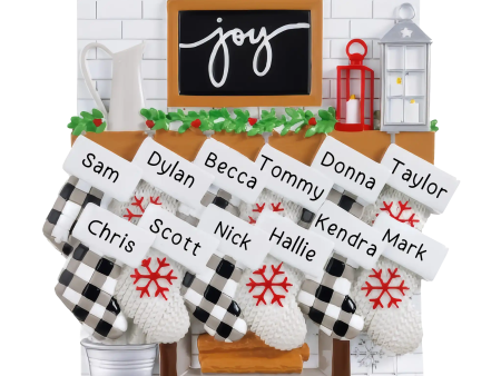 Fireplace Mantle Stocking Family of 12 Table Top Online Sale