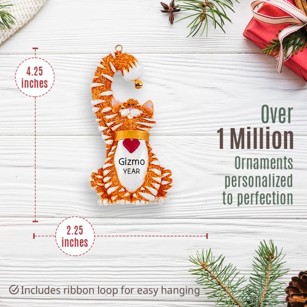 Orange Tabby Cat With Bell Christmas Ornament Hot on Sale