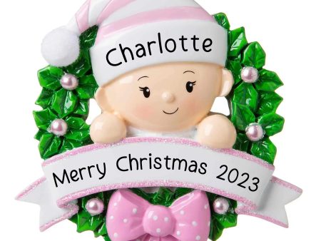 Pink Baby Girl Wreath Christmas Ornament on Sale