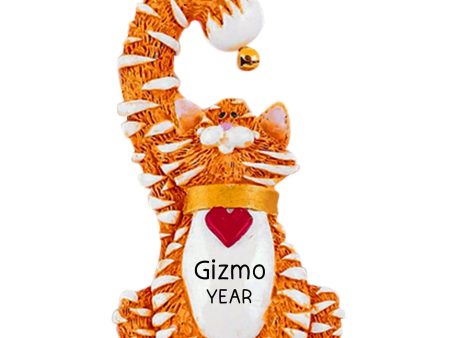 Orange Tabby Cat With Bell Christmas Ornament Hot on Sale