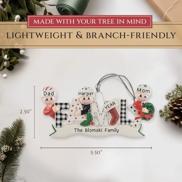 Plaid Family of 3 Christmas Ornament For Cheap