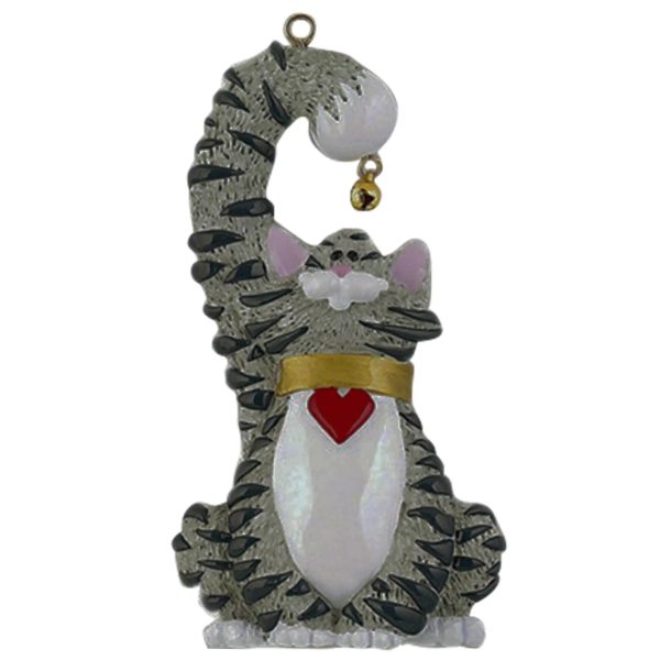 Gray Tabby Cat With Bell Christmas Ornament Supply