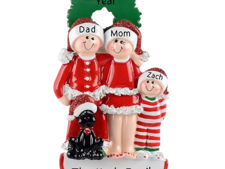 Family of 3 with Black Dog Christmas Ornament Cheap