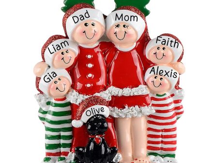 Family Of 6 With Black Dog Christmas Ornament Hot on Sale