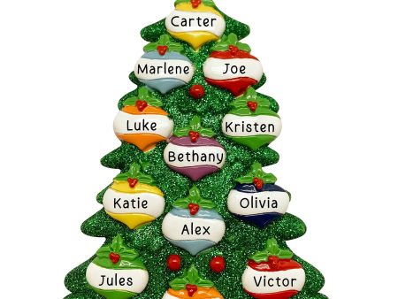 Green Glitter Tree Family of 12 Christmas Ornament Discount