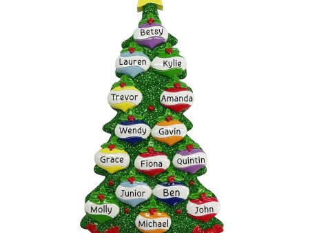 Green Glitter Tree Family of 15 Christmas Ornament Online Hot Sale